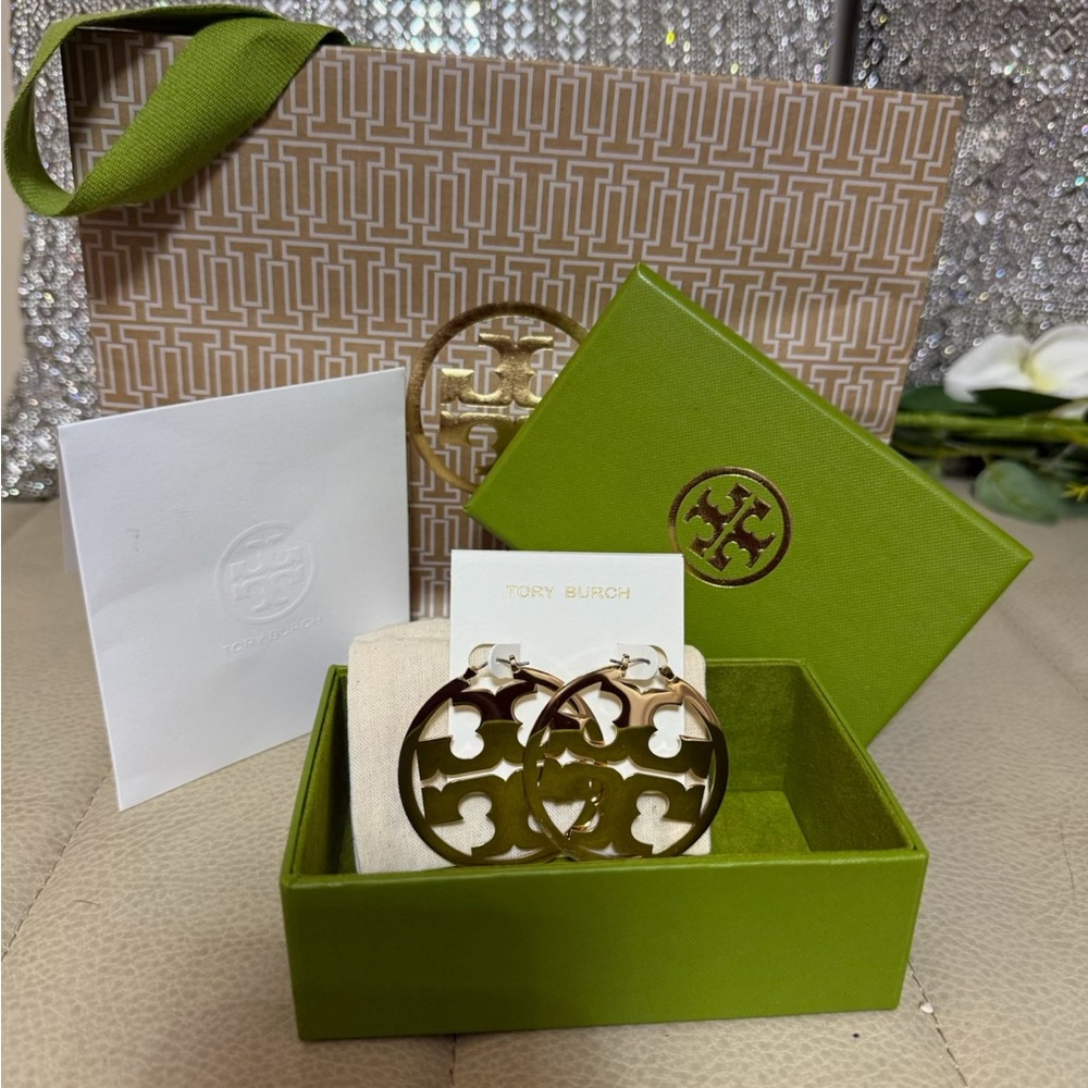 Tory Burch Gold Cutout Logo Earrings